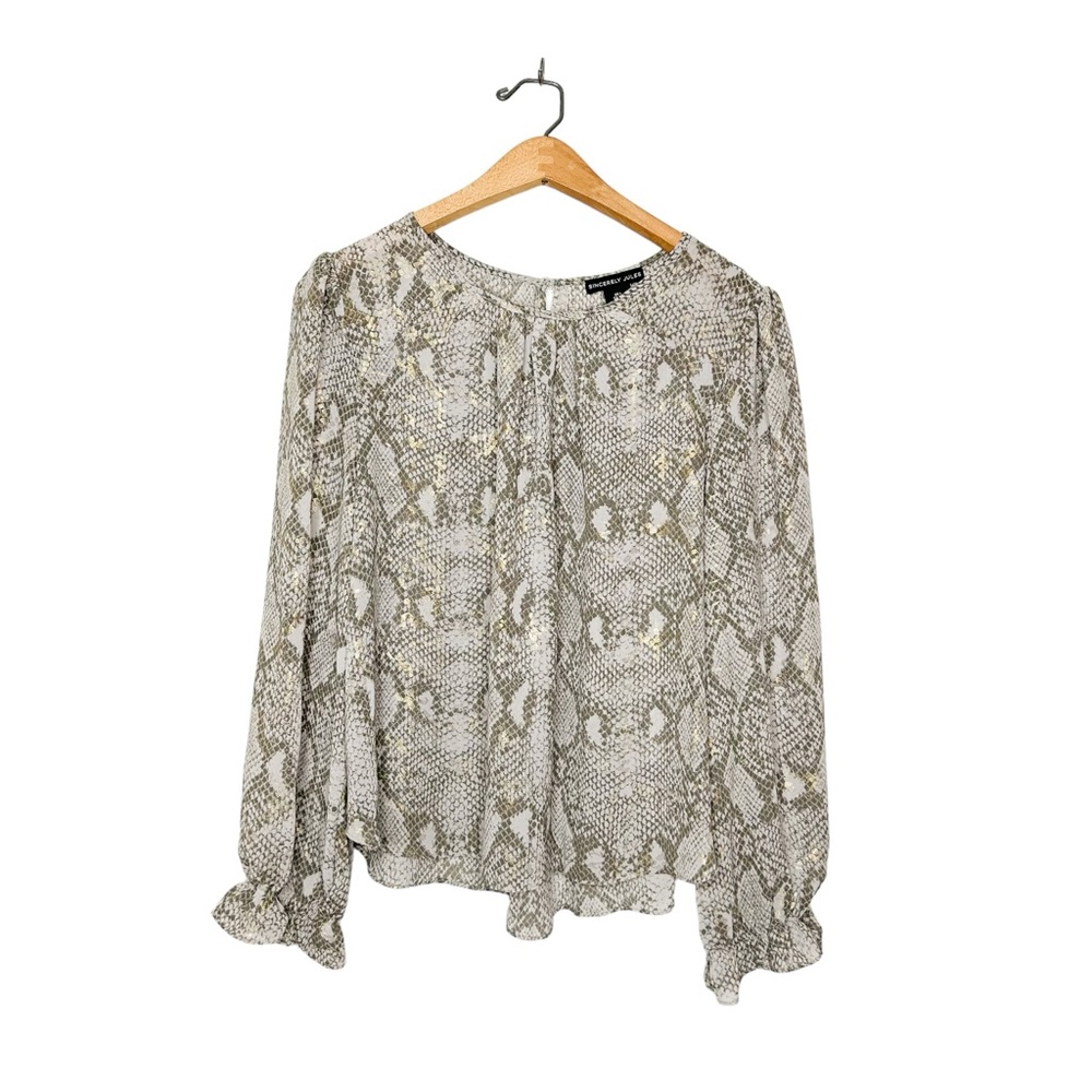 Sincerely Jules Womens Lightweight Metallic Snakeskin Animal Print Blouse Large